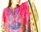 Bright pink floral silk blend kaftan